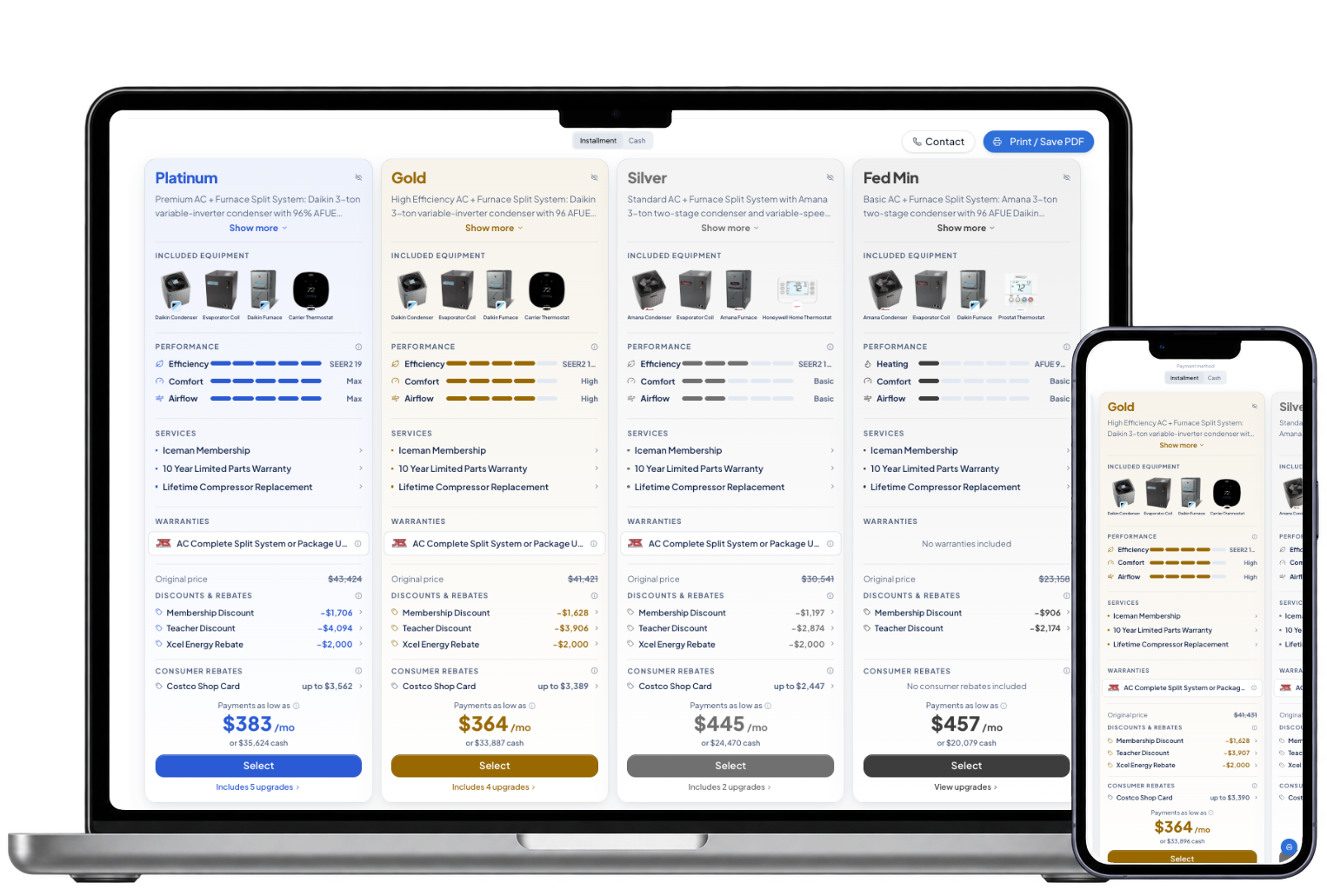 SetSale quote builder on a laptop and phone